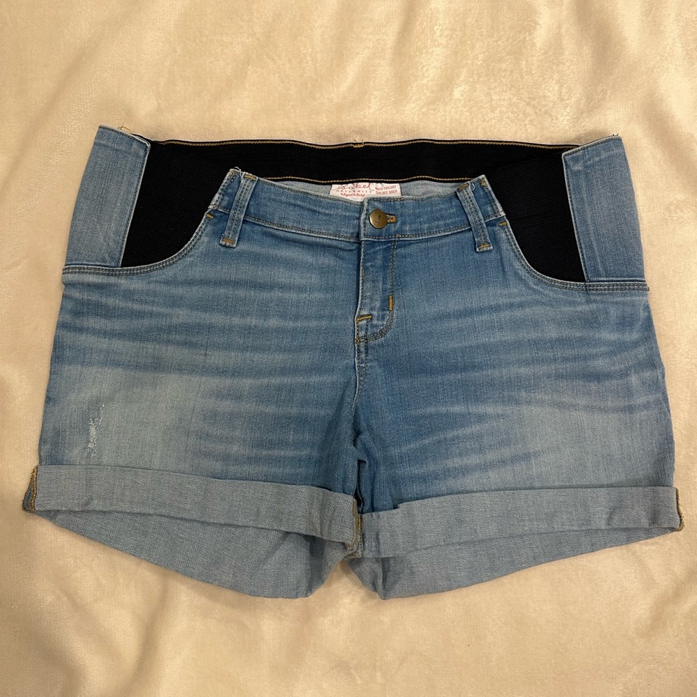 Light Wash Denim Maternity Shorts